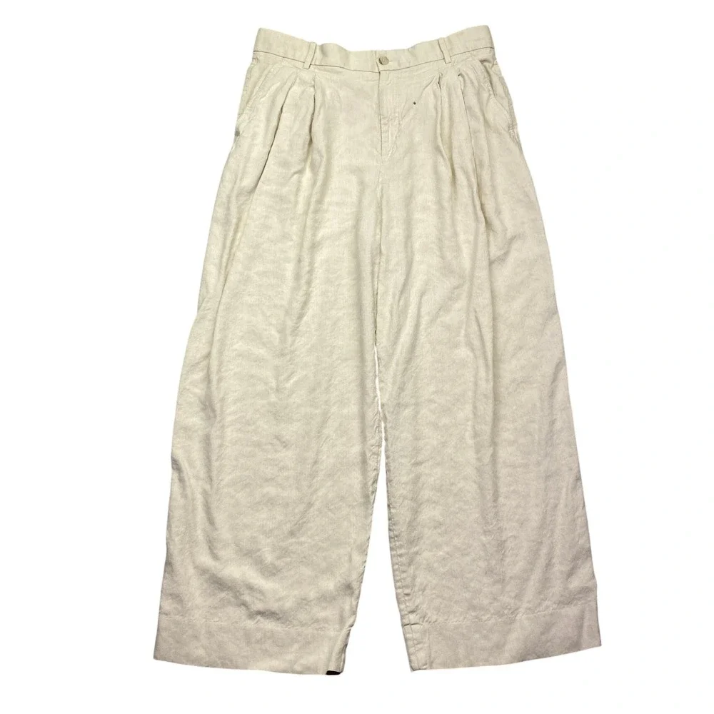 Banana Republic Womens Beige Pleated Linen Wide Leg Trousers Size 14 Cream Pants